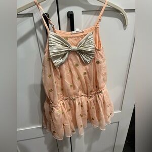 Baby Sara 4T peachy pink with gold dots and silver bow Easter